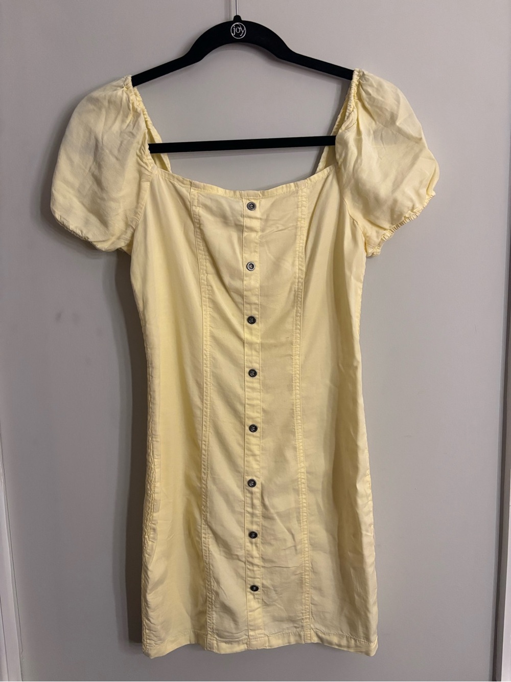 Love Tree Pale Yellow Button-Front Puff Sleeve Dress